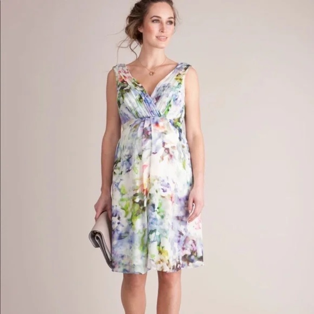 Floral V-Neck Maternity Midi Dress